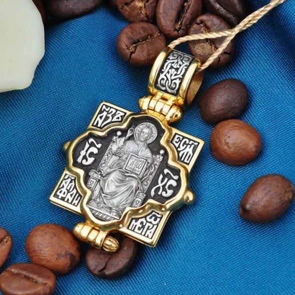 S925k Silver Gilt Double Flap Double Sided Engraved Jesus Mary Four Gospels Pendant