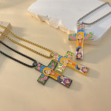 Cartoon style colorful stainless steel cross necklace, the best cross necklace for children