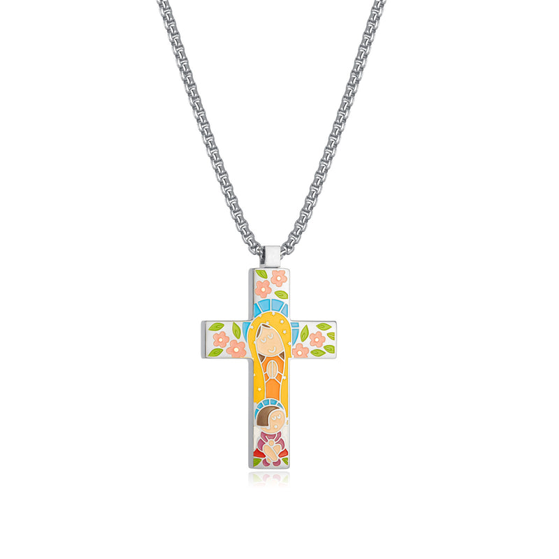 Cartoon style colorful stainless steel cross necklace, the best cross necklace for children