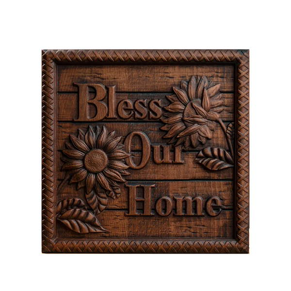 Promotional items:Bless Our Home Sunflower Solid Wood Engraved Plaque