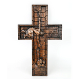 Bgcopper 6 inches Savior Jesus Cross Wood carving - Mini version