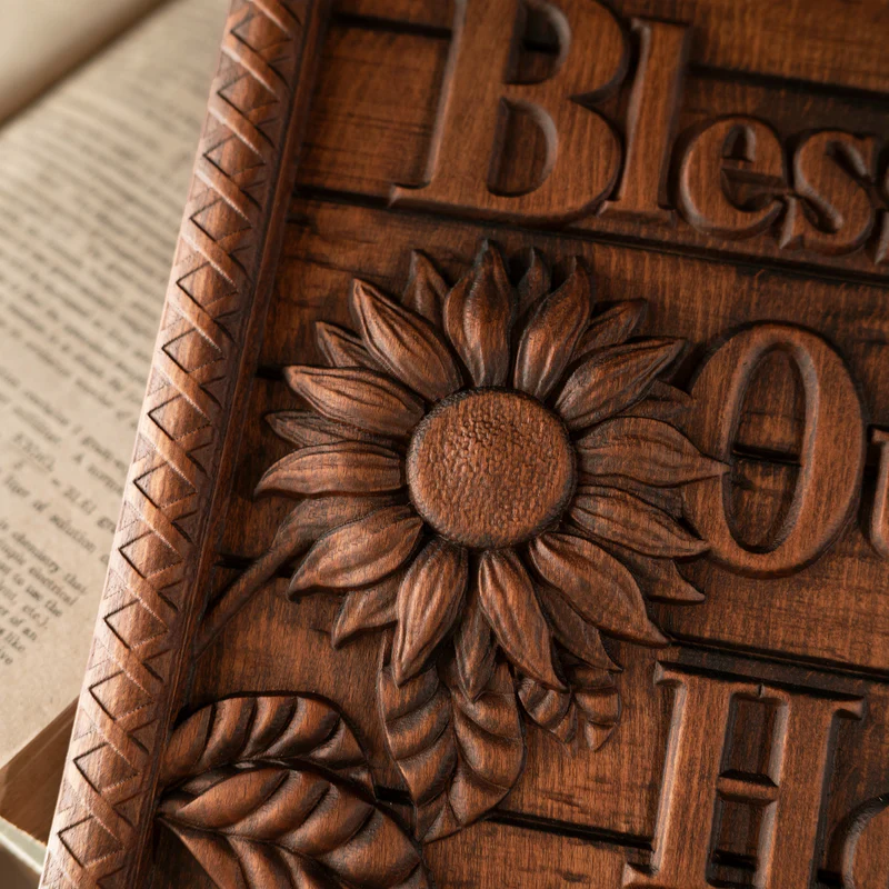 Promotional items:Bless Our Home Sunflower Solid Wood Engraved Plaque