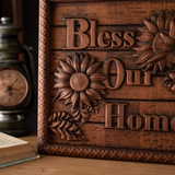 Promotional items:Bless Our Home Sunflower Solid Wood Engraved Plaque