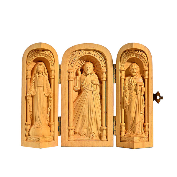 Hand-carved Portable Church - Mini Christian Triptych Altar