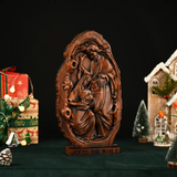 Natural Beechwood Nativity Scene Wooden Carved Plaque Tabletop Arrangement