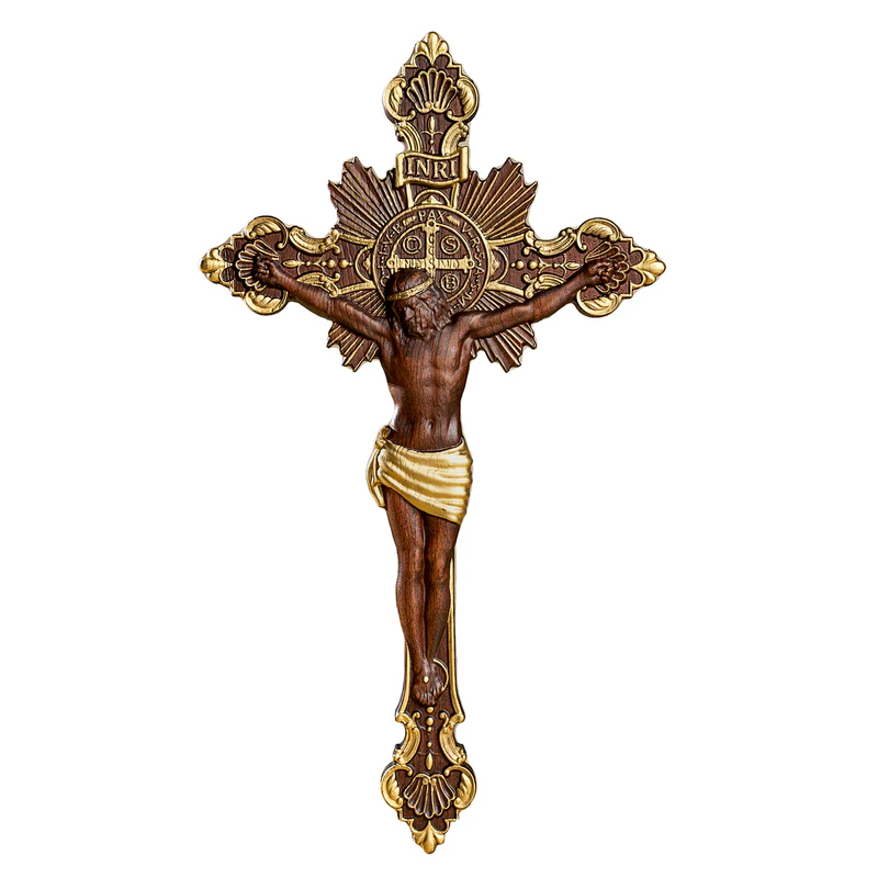 St. Benedict's Exorcism Cross Large Wooden Sculpture