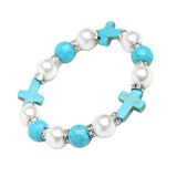 Crucifix Bracelet Turquoise Sparkling Diamonds Pearls Single Loop Bracelet