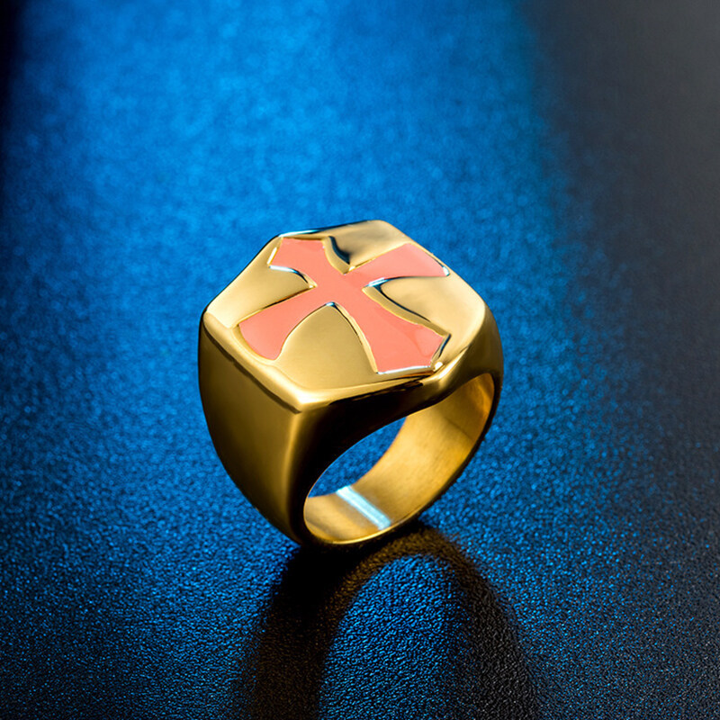 Crusader Shield Stainless Steel Cross Ring