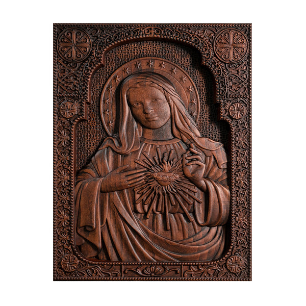 Immaculate Heart of Mary Wooden Mary statuary Christian home decor Our Lady birthday religious gift