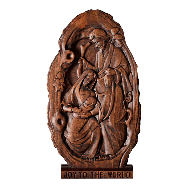 Natural Beechwood Nativity Scene Wooden Carved Plaque Tabletop Arrangement