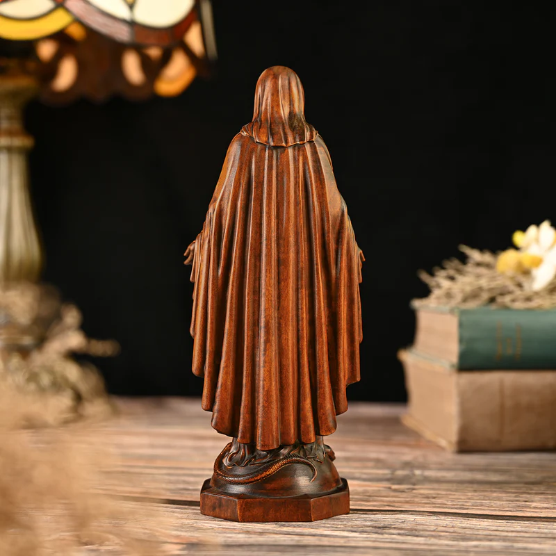 Hand Carved Sacred Heart of Jesus Virgin Mary Wooden Tabletop Ornament