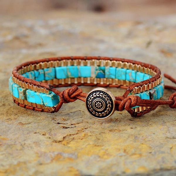 Natural Turquoise Hand-Woven Bracelet｜Chakra Balancing/Energy Healing Guardian Jewelry