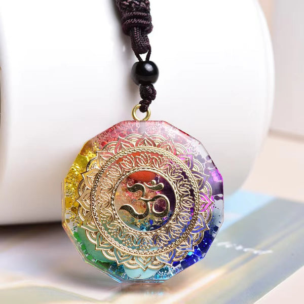 Day Day Up Orgonite Pendant Om Symbol Luminous Necklace Chakra Healing Energy Necklace Meditation Jewelry 1.38 inch