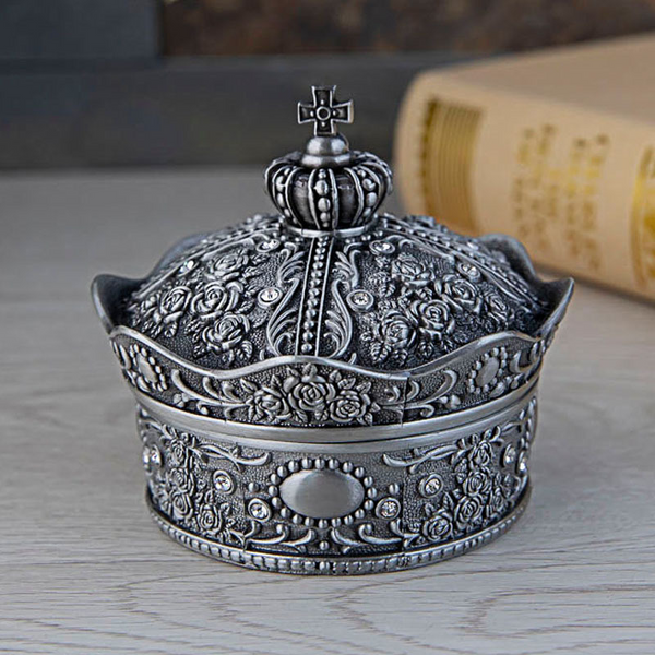 Zinc alloy vintage crown jewelry box