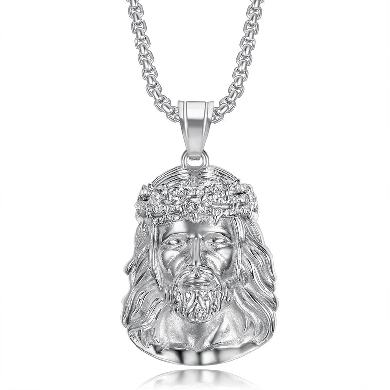 Jesus Pendant in Titanium Steel, Gold Plated and Diamonds