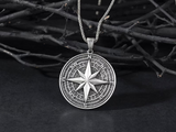 Handmade S925K Silver Compass Pendant Necklace