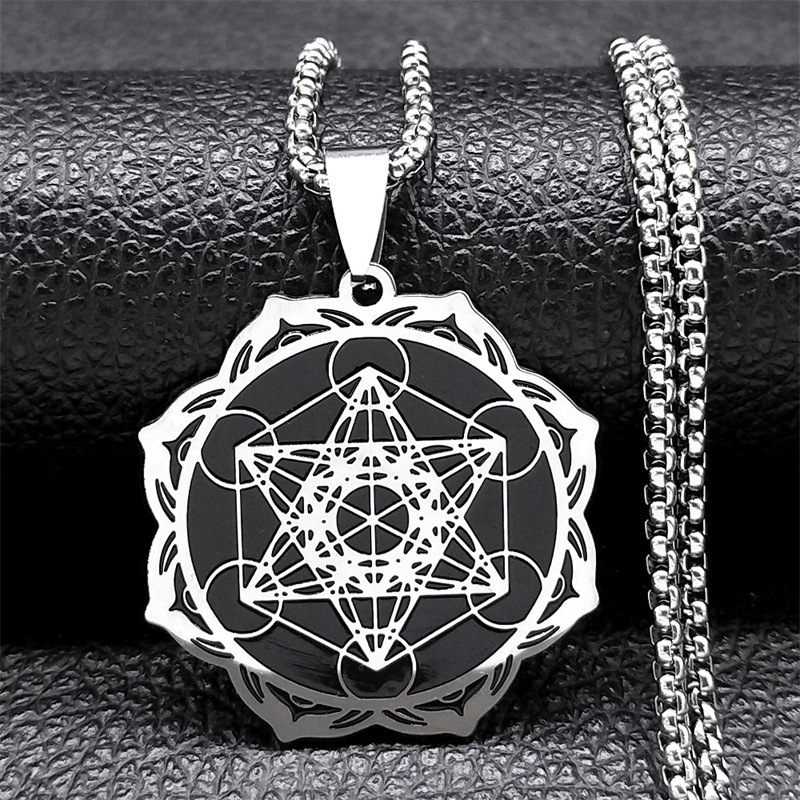 Metatron Stainless Steel Hexagonal Pendant Necklace