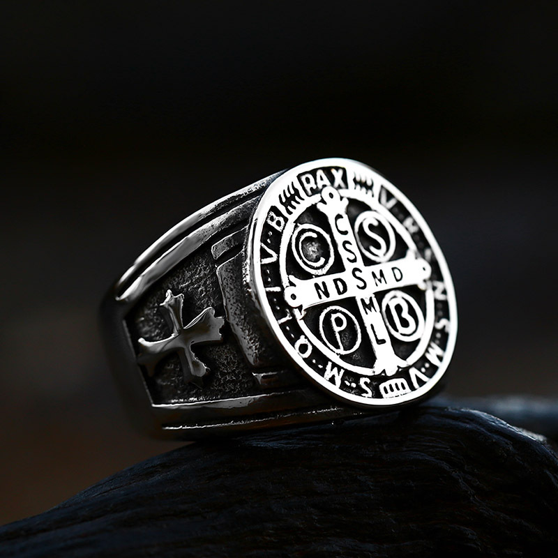 Saint Benedict Medal Stainless Steel Ring – BGCOPPER