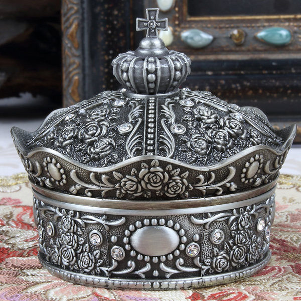 Zinc alloy vintage crown jewelry box