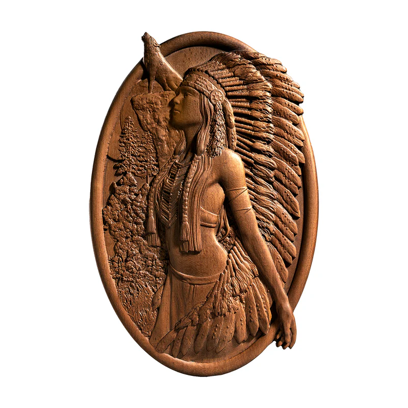 Spring Limited Time Sale: Native American Woman with Wolf Wooden Decoration