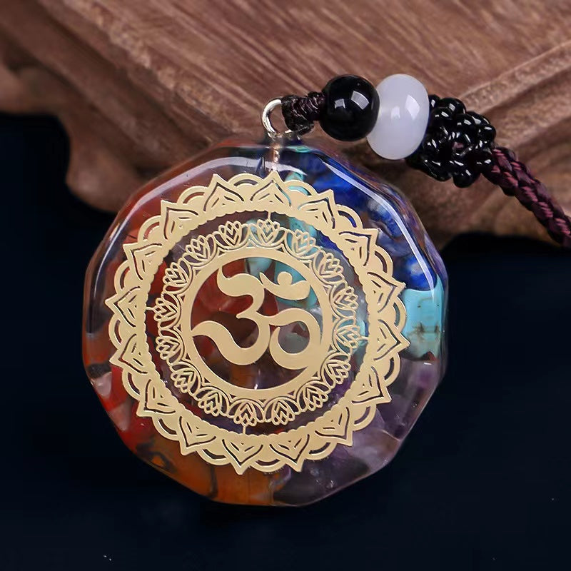 Day Day Up Orgonite Pendant Om Symbol Luminous Necklace Chakra Healing Energy Necklace Meditation Jewelry 1.38 inch