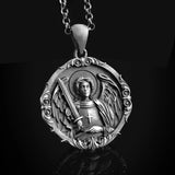 S925k Silver St. Michael Shield Angel Amulet Badge Necklace