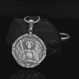 S925k Silver St. Michael Shield Angel Amulet Badge Necklace