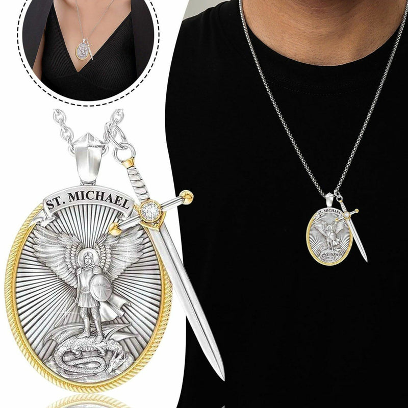 The Protection Amulet of St. Michael Archangel with a Sword Pendant Necklace