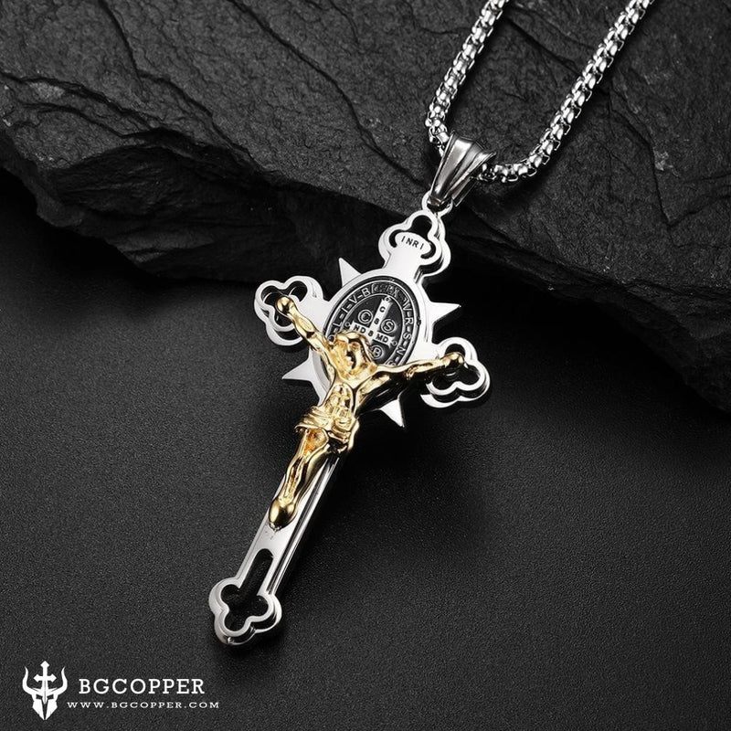 Stainless Steel Inverted Upside Down Cross of Saint Peter Pendant Necklace for Men, Men's, Size: One size, Gold