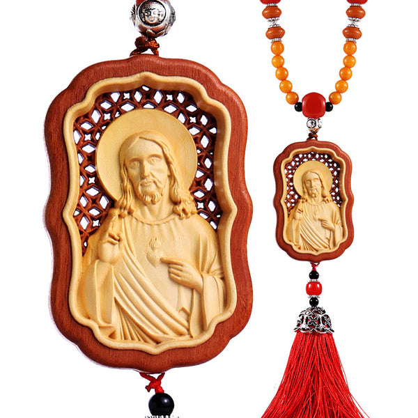 Jesus, the Virgin Mary car pendant, the Lord bless us with a safe trip