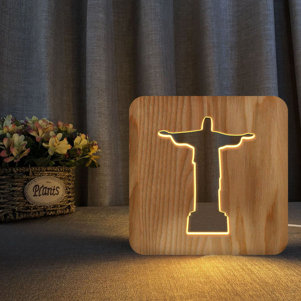 Jesus, Cross, Church, Holy spirit night light, religious wooden 3D mood light