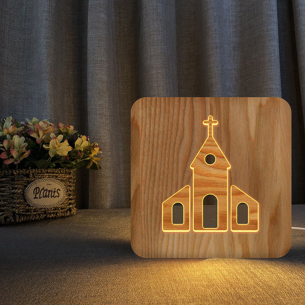 Jesus, Cross, Church, Holy spirit night light, religious wooden 3D mood light