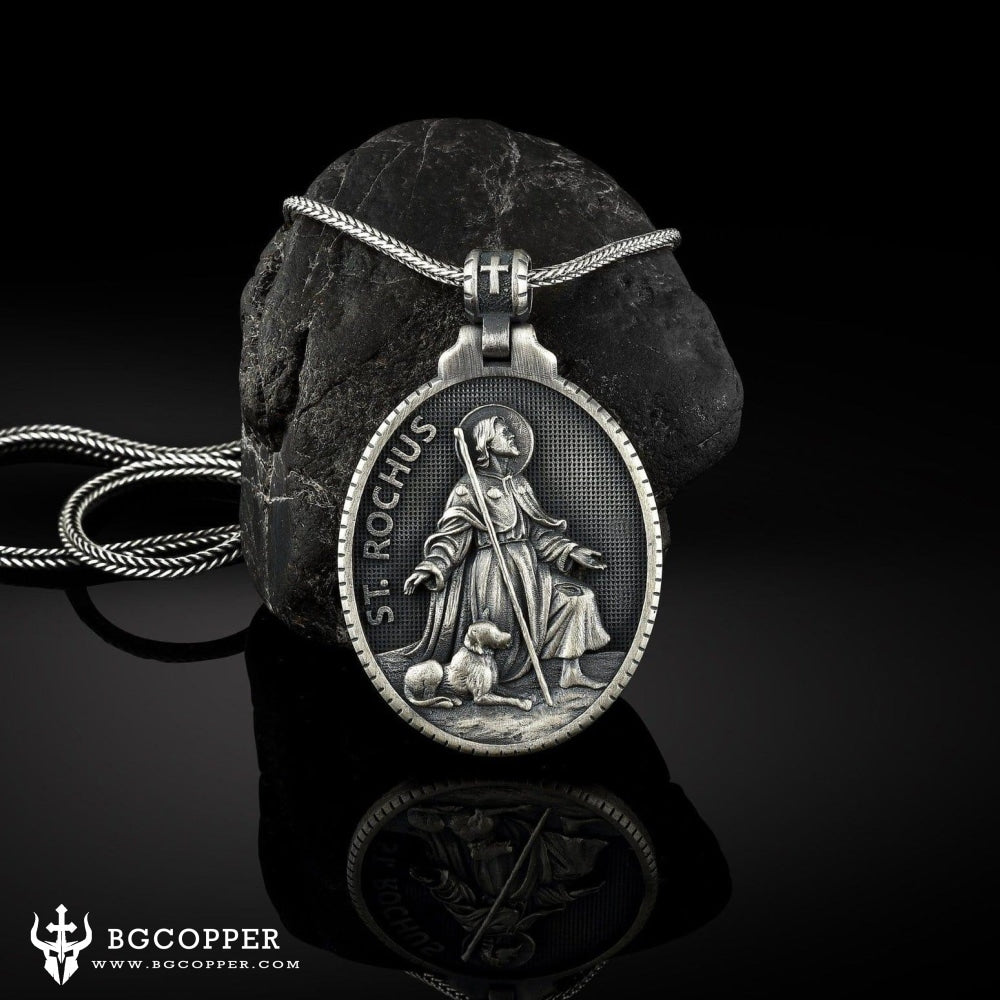 Pure Tin St. Rochus Medallion Necklace，The patron saint of dogs, plagu ...