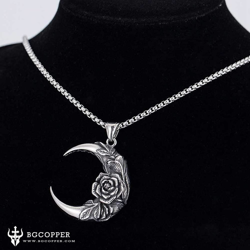 Retro Crescent  moon rose necklace for hope and love - BGCOPPER