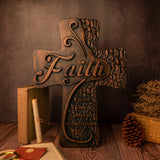 Ornate "Love" "Faith" "Hope" Wooden Cross, Solid Wood Cross