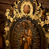 Religious gift with rich details of the wooden statue of Our Lady of Guadalupe