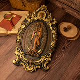 Religious gift with rich details of the wooden statue of Our Lady of Guadalupe