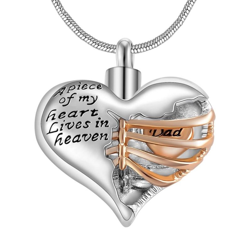 A piece of my heart lives in heaven Necklace - Memorial urn heart cremation necklace