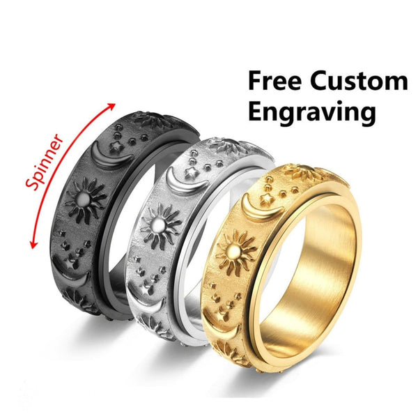 Titanium Steel Retro Sun and Moon Revolving Decompression Ring - BGCOPPER